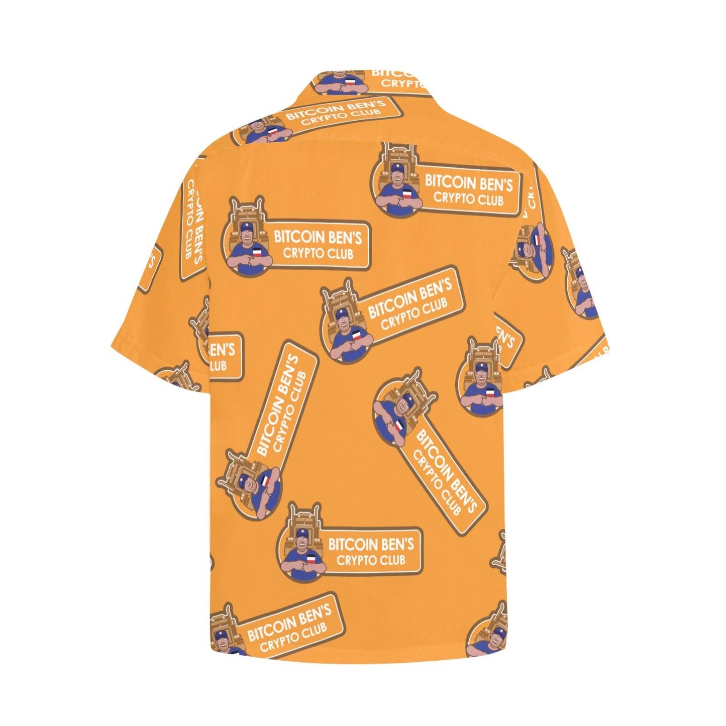 Miniaday Designs Bitcoin Ben Larger Crypto Club on Orange Hawaiian Shirt with Chest Pocket - Miniaday Designs, LLC.