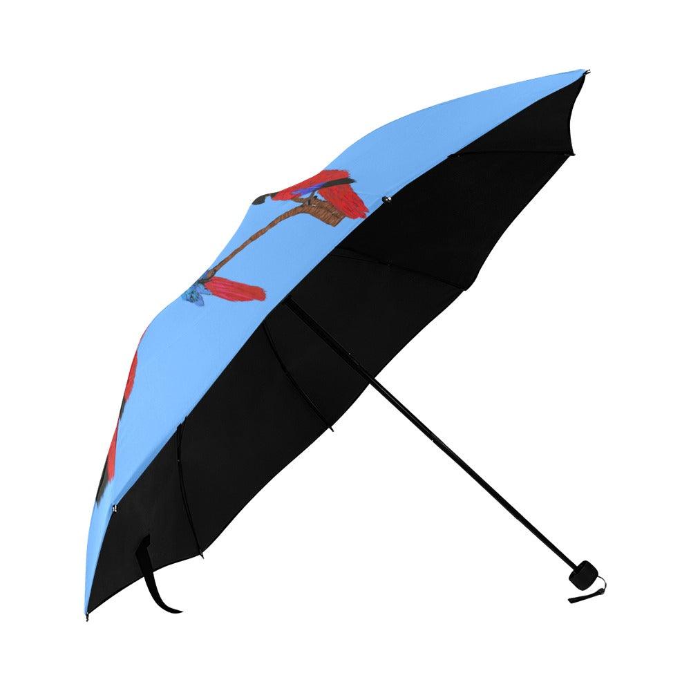 Miniaday Designs Parrots on Blue Anti-UV Foldable Umbrella - Miniaday Designs, LLC.