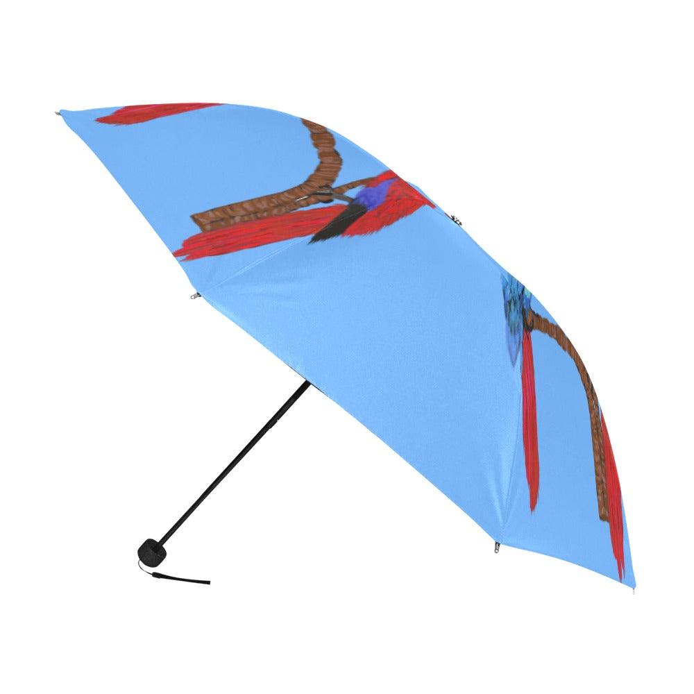 Miniaday Designs Parrots on Blue Anti-UV Foldable Umbrella - Miniaday Designs, LLC.