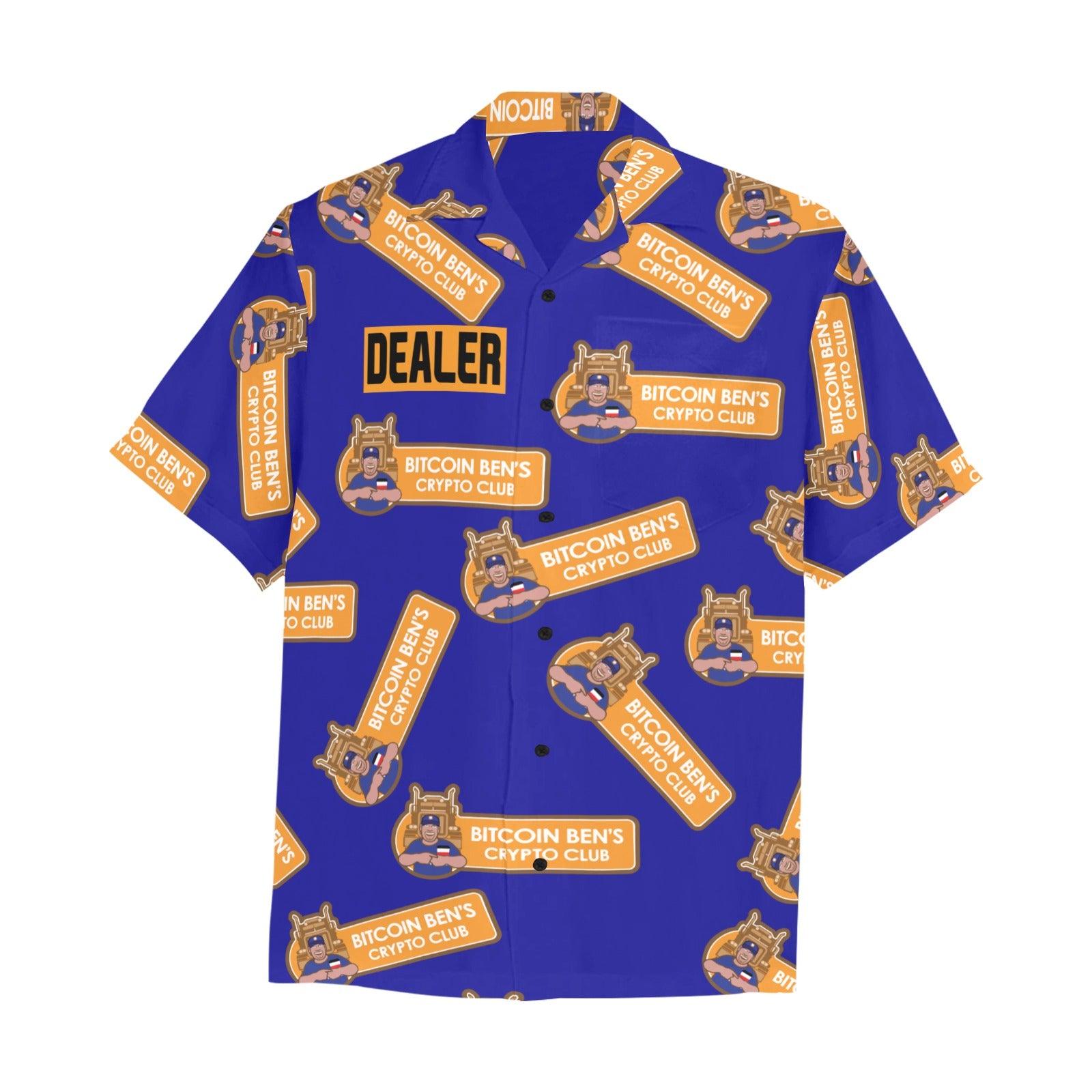 Miniaday Designs Dealer Bitcoin Ben Shirt Blue Hawaiian Shirt with Chest Pocket - Miniaday Designs, LLC.