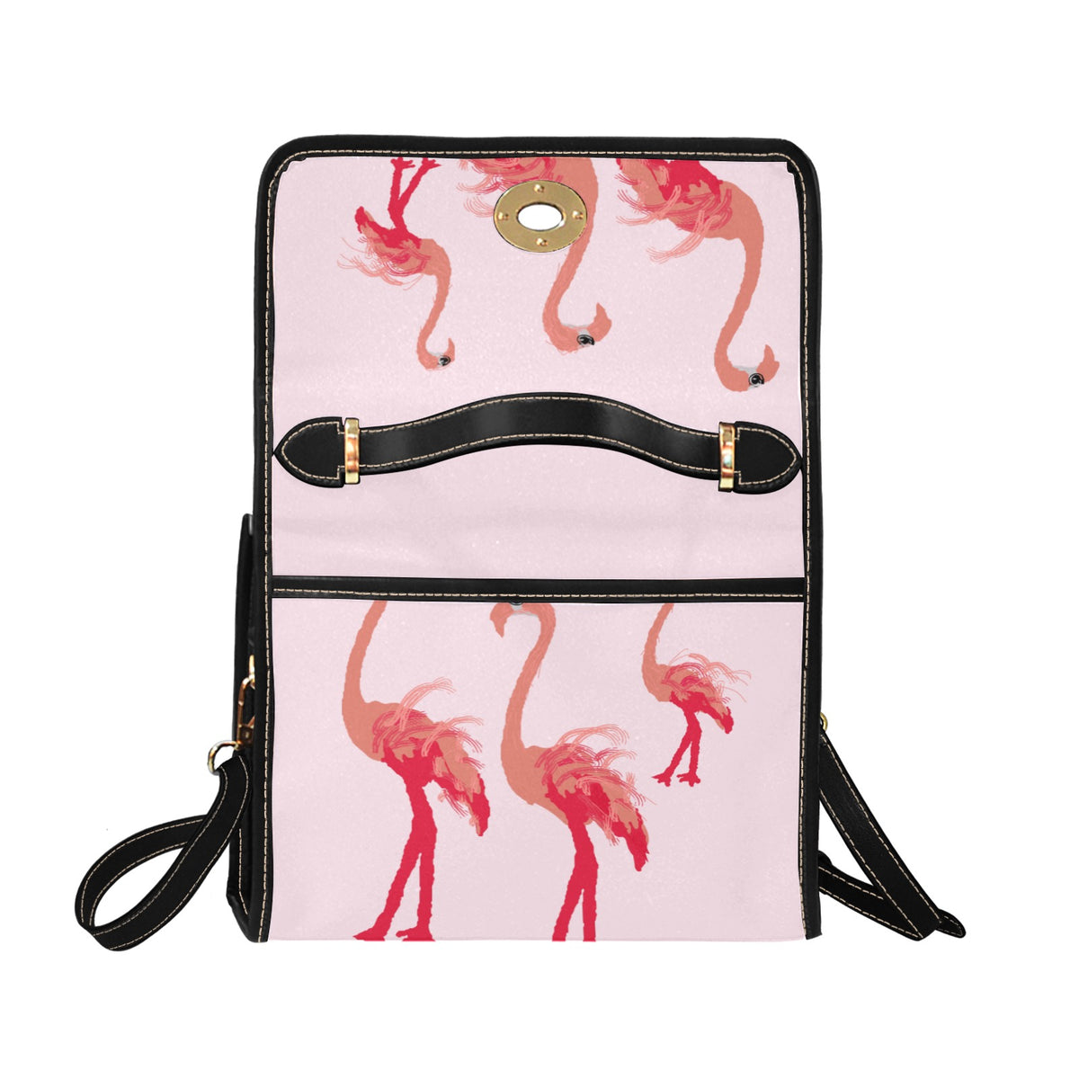 Flamencos extravagantes en bolsa rosa Bolsa de lona impermeable-Negro (impresión completa) (Modelo 1641)