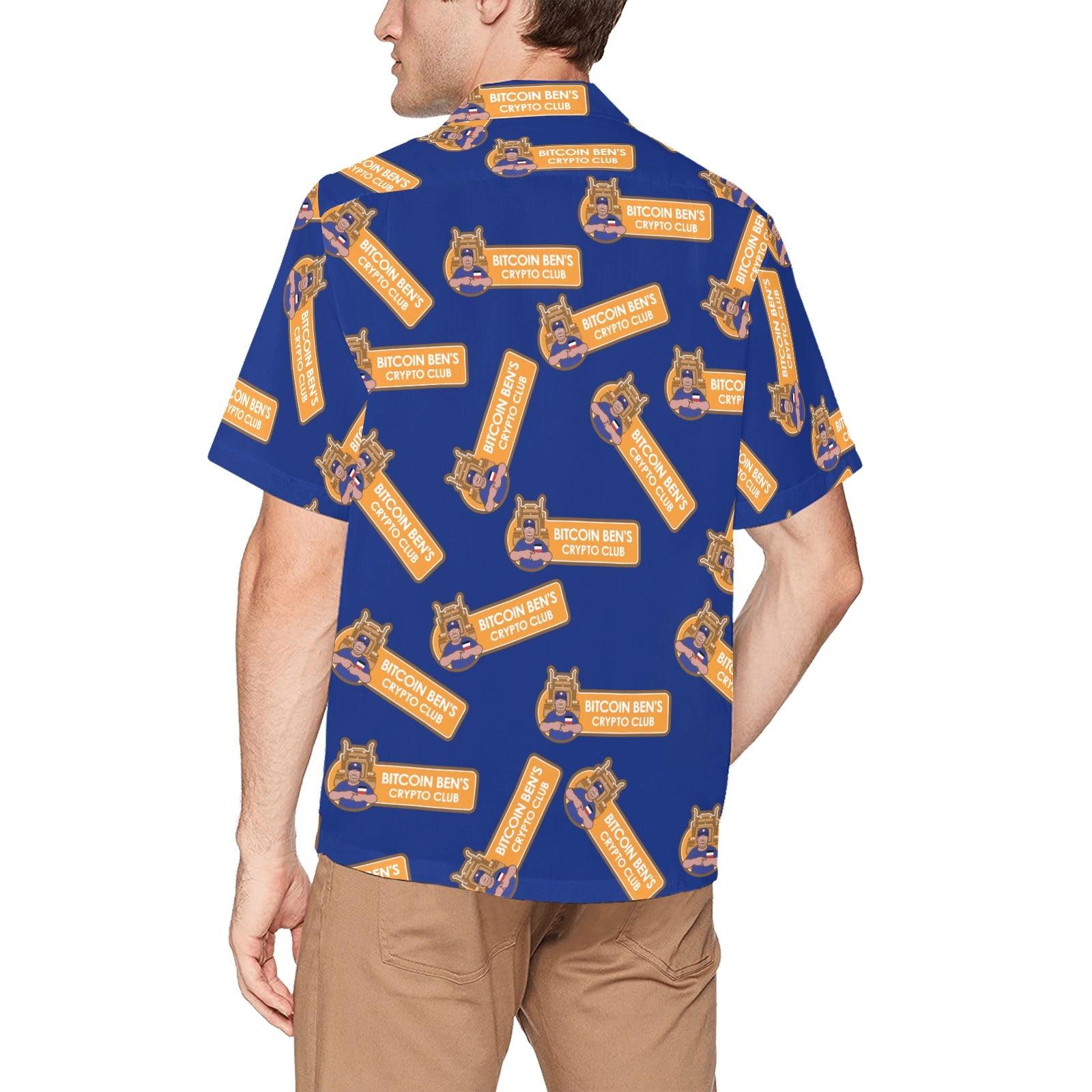 Miniaday Designs Bitcoin Ben Crypto Club Logo Multi Hawaiian Shirt with Chest Pocket - Miniaday Designs, LLC.