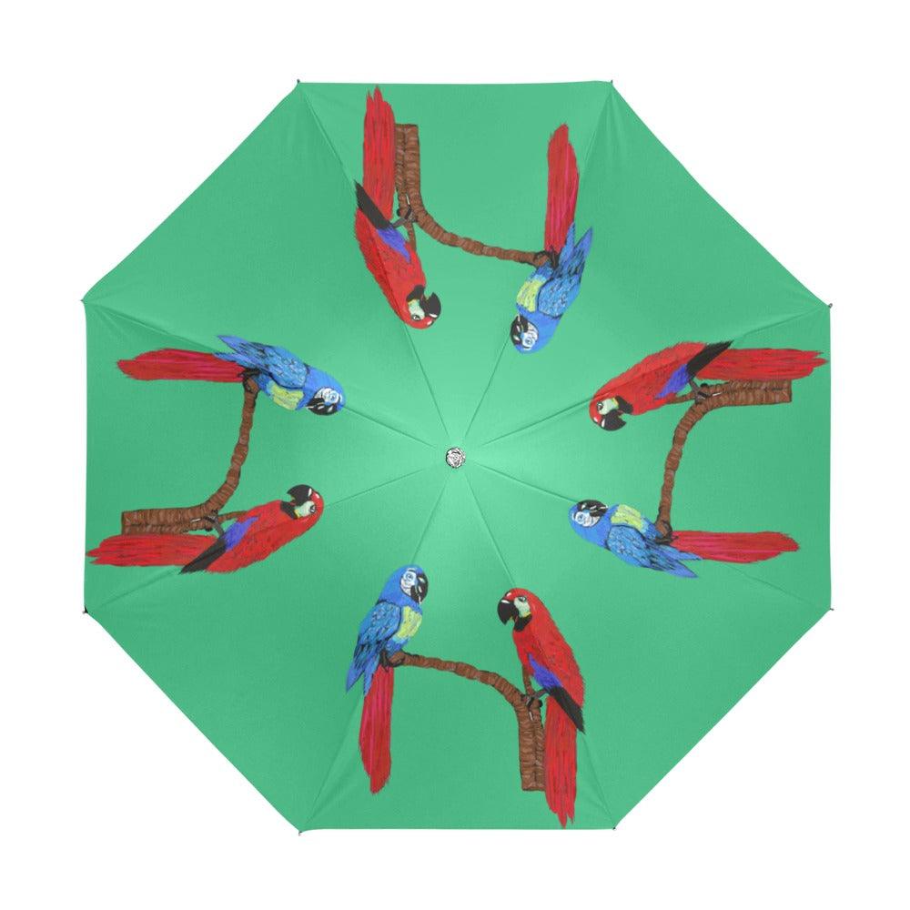 Miniaday Designs Parrots on Green Anti-UV Foldable Umbrella - Miniaday Designs, LLC.