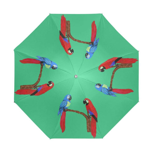 Miniaday Designs Parrots on Green Anti-UV Foldable Umbrella - Miniaday Designs, LLC.