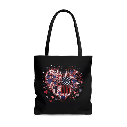 Miniaday Designs Patriotic Hearts Black Tote Bag - Miniaday Designs, LLC.
