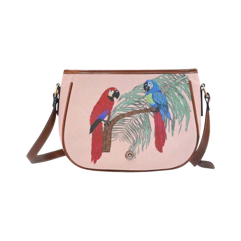 Miniaday Designs Pair of Parrots on Palms Saddle Bag/Large Coral - Miniaday Designs, LLC.