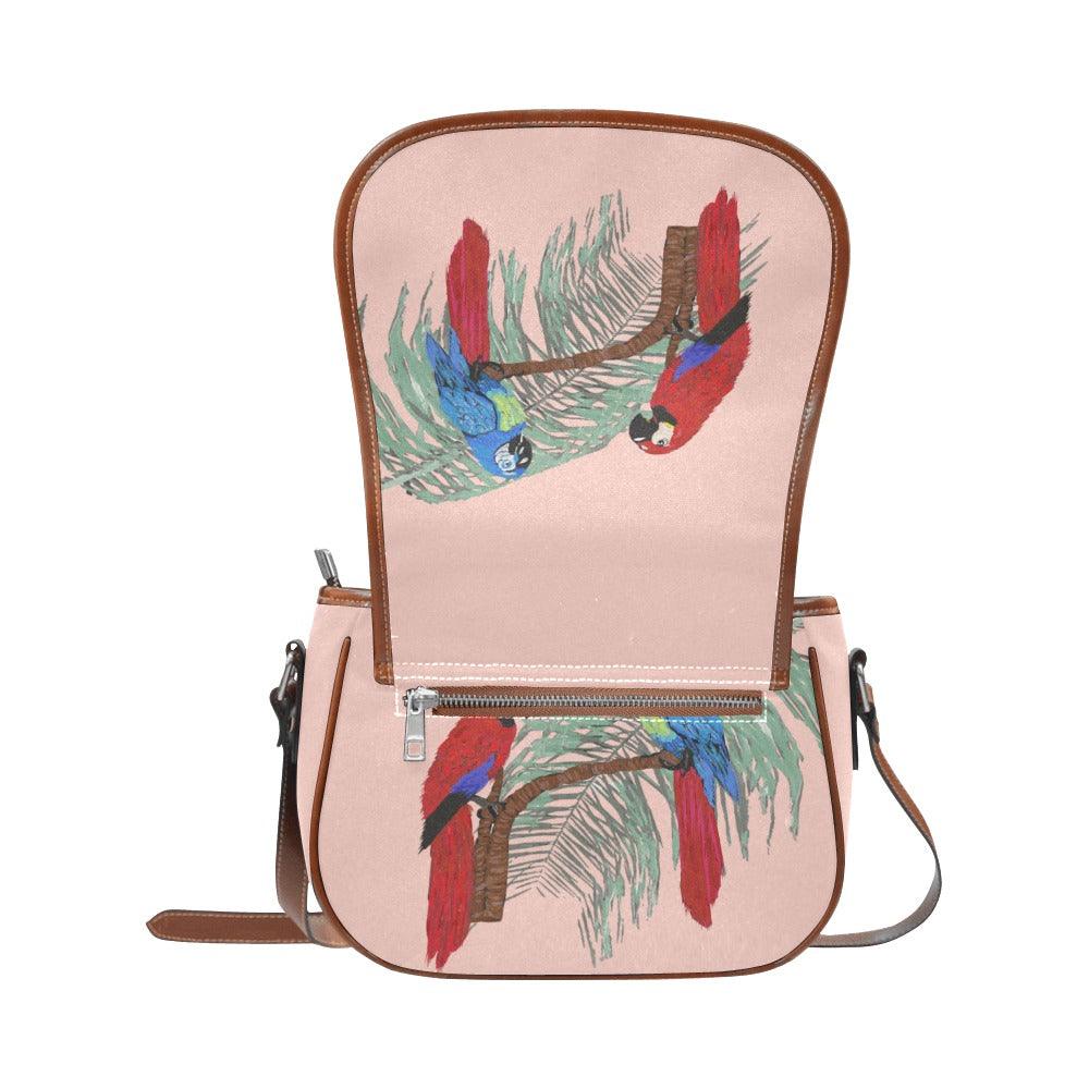 Miniaday Designs Pair of Parrots on Palms Saddle Bag/Large Coral - Miniaday Designs, LLC.