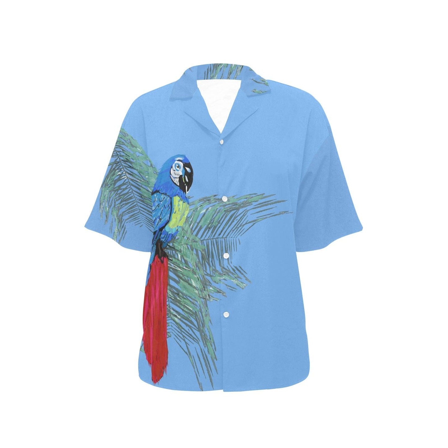 Womens' Blue Parrot on Palms Hawaiian Shirt - Miniaday Designs, LLC.