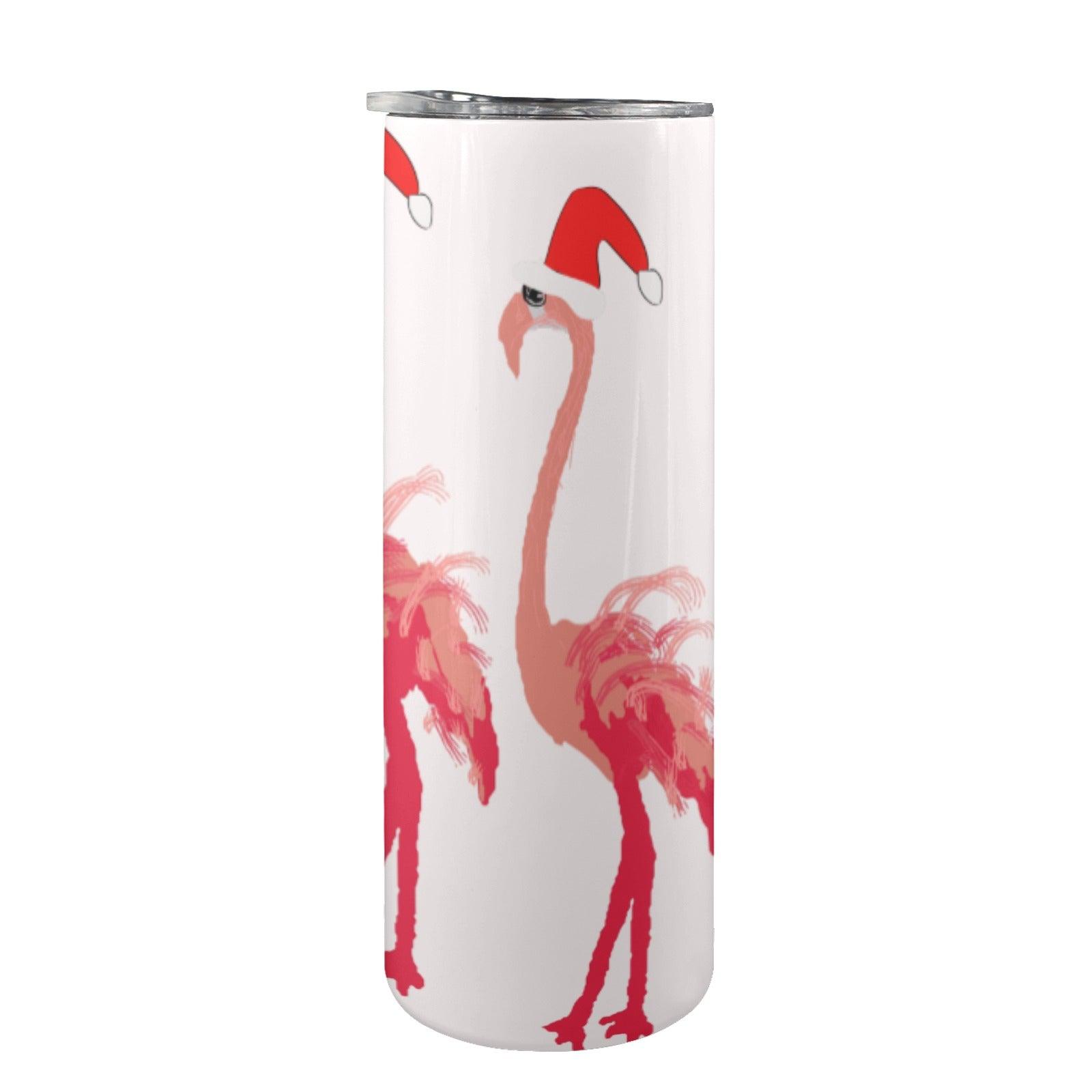 Miniaday Designs Santa Flamingoes 20oz Tall Skinny Tumbler with Lid and Straw - Miniaday Designs, LLC.