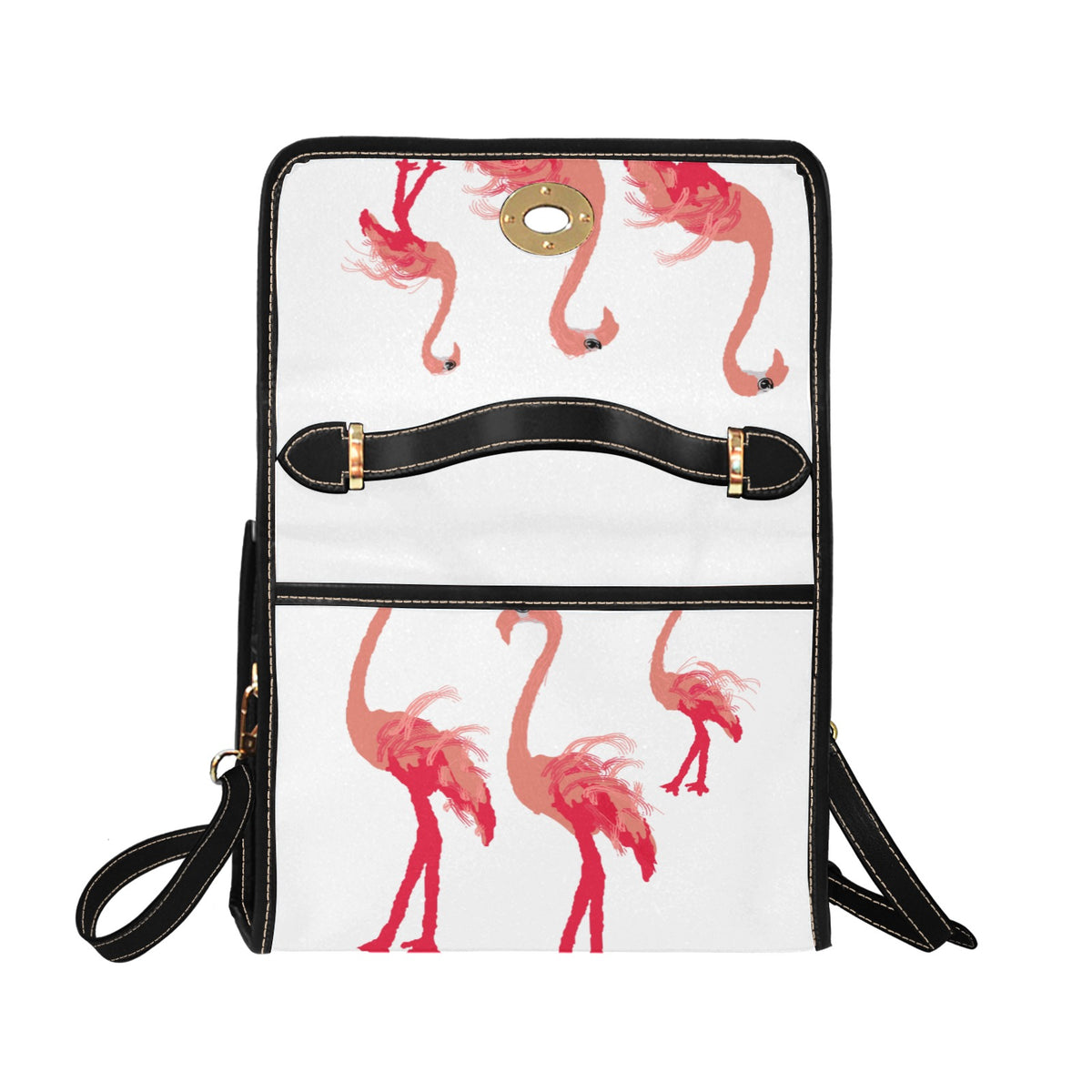 Flamboyant Flamingoes on White Bag Waterproof Canvas Bag-Black (All Over Print) (Model 1641)