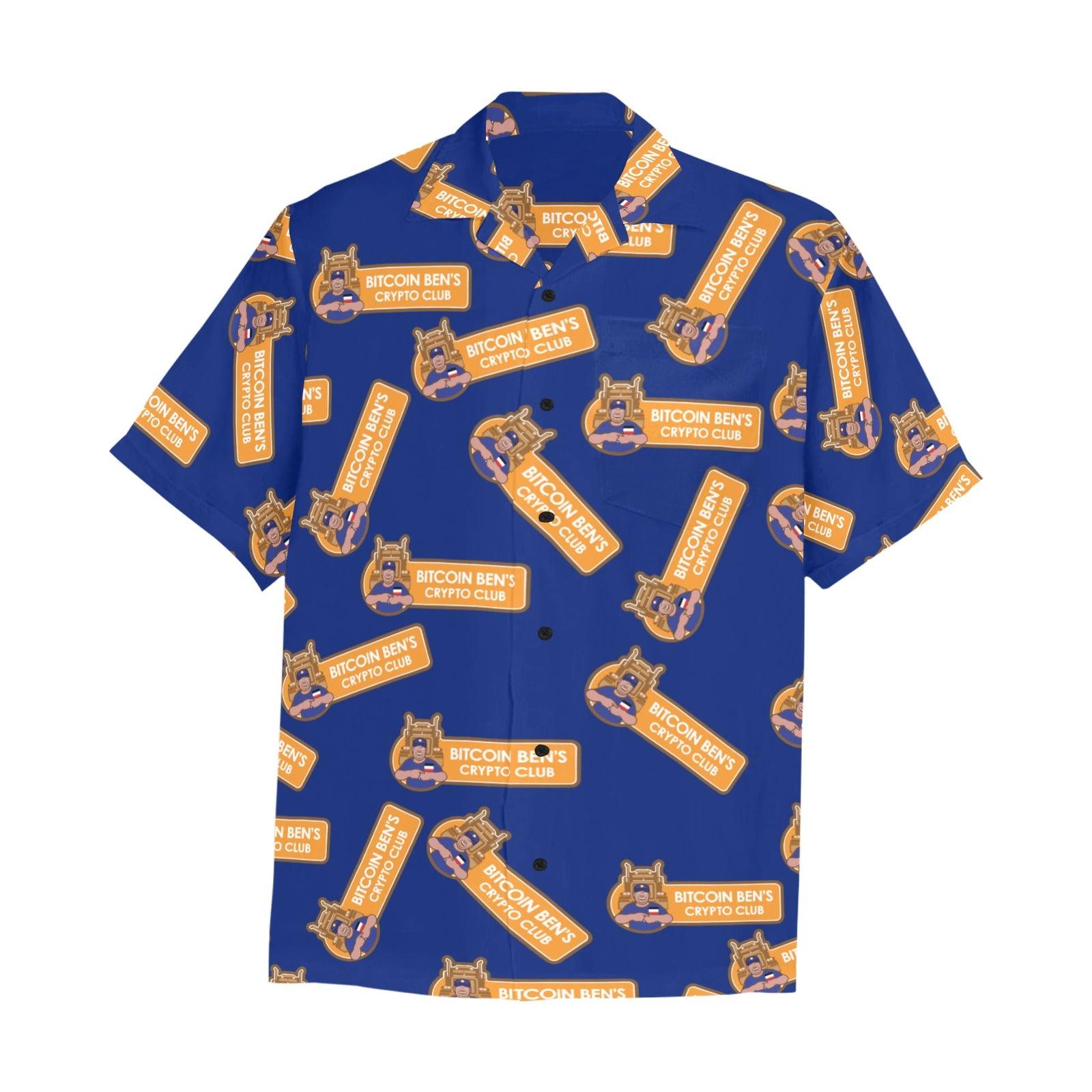 Miniaday Designs Bitcoin Ben Crypto Club Logo Multi Hawaiian Shirt with Chest Pocket - Miniaday Designs, LLC.