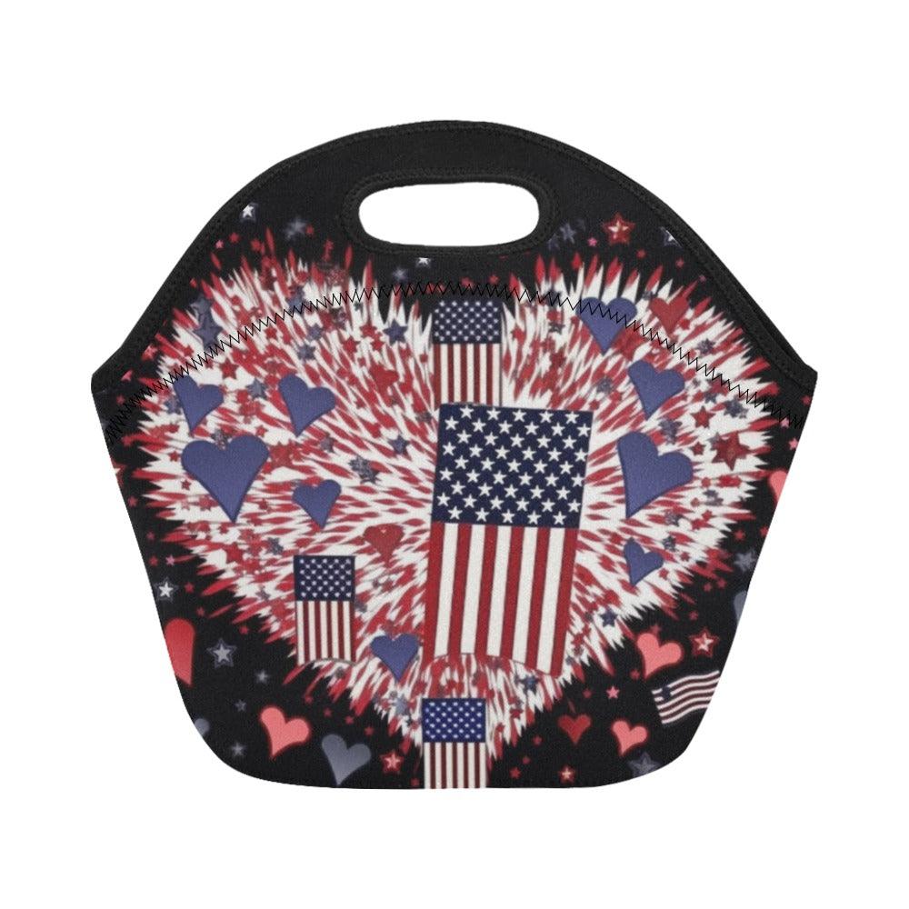 Miniaday Designs Patriotic Hearts Gourmet Neoprene Lunch Bag - Miniaday Designs, LLC.