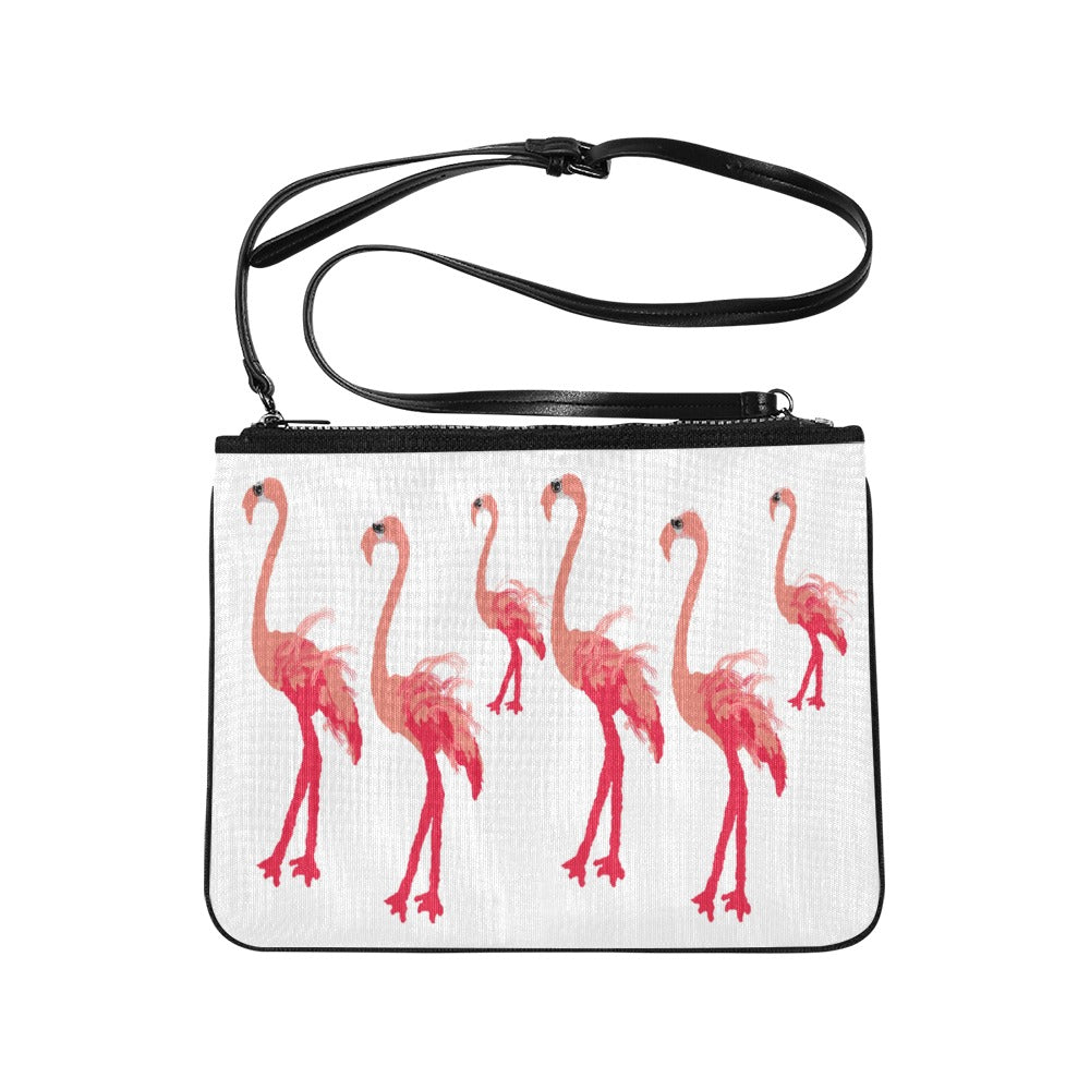 Bolso Clutch Delgado Flamencos Fucsia Sobre Blanco (Modelo 1668) 
