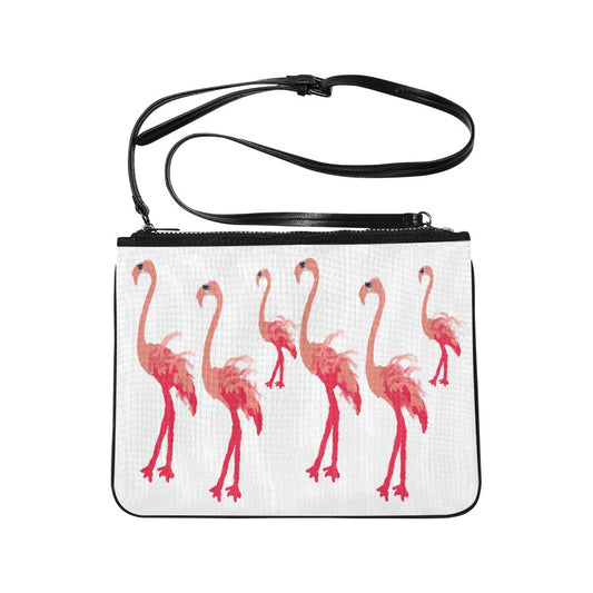 Fuschia Flamingos on White Slim Clutch Bag (Model 1668)