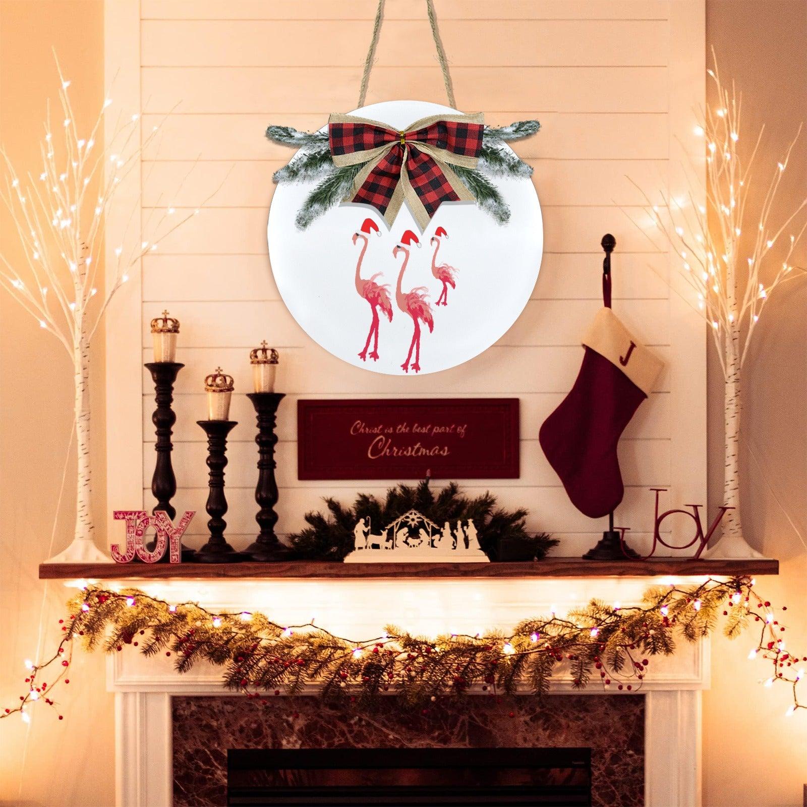 Miniaday Santa Flamingoes Christmas Door Hanger (11.8inch) - Miniaday Designs, LLC.