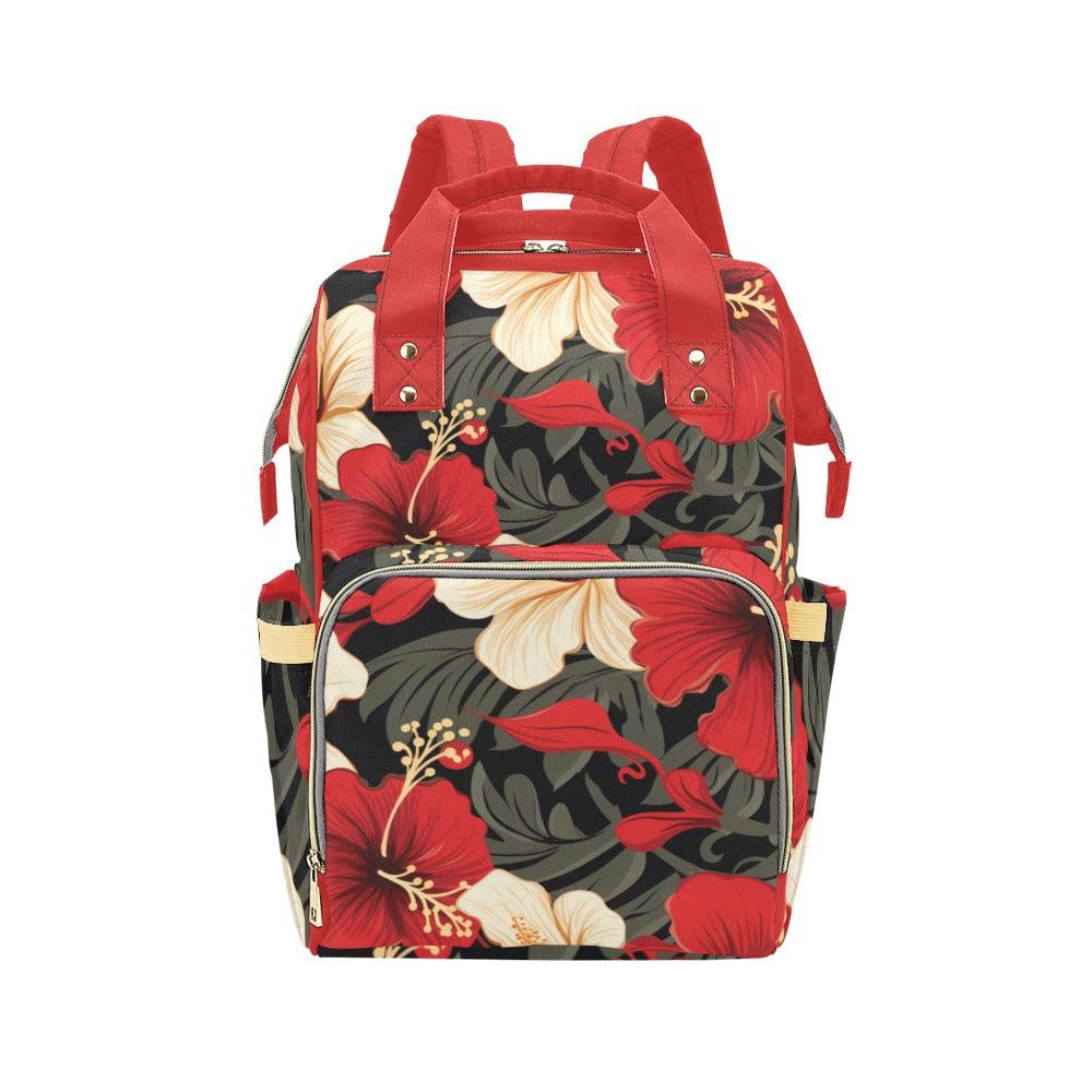 Miniaday Designs Red Hibiscus Multi-Function Backpack(Model1688) - Miniaday Designs, LLC.