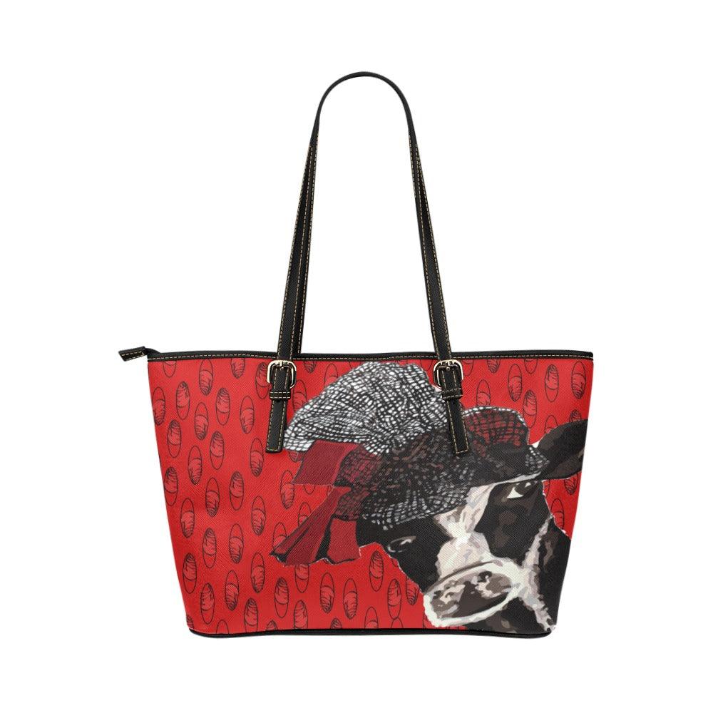 Miniaday Designs Busy Day Cow Red Handbag Leather Handbag Red - Miniaday Designs, LLC.