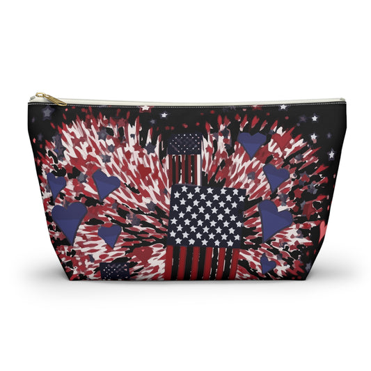 Patriotic Hearts of Valor Collection by Miniaday Designs, LLC. Accessory Pouch w T-bottom 2 SIZE OPTIONS - Miniaday Designs, LLC.