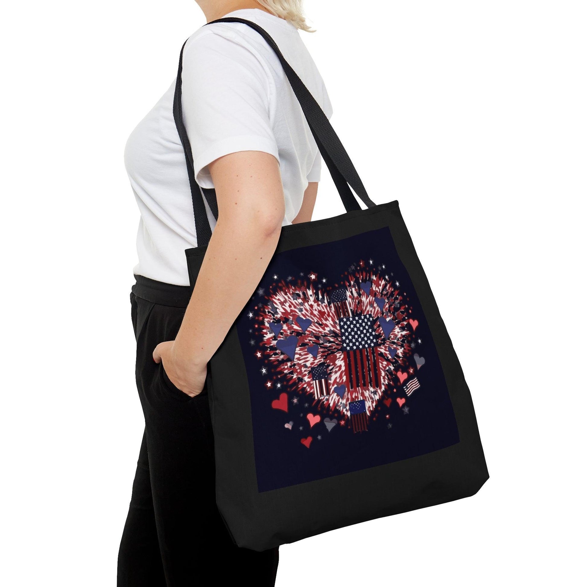 Miniaday Designs Patriotic Hearts Black Tote Bag - Miniaday Designs, LLC.