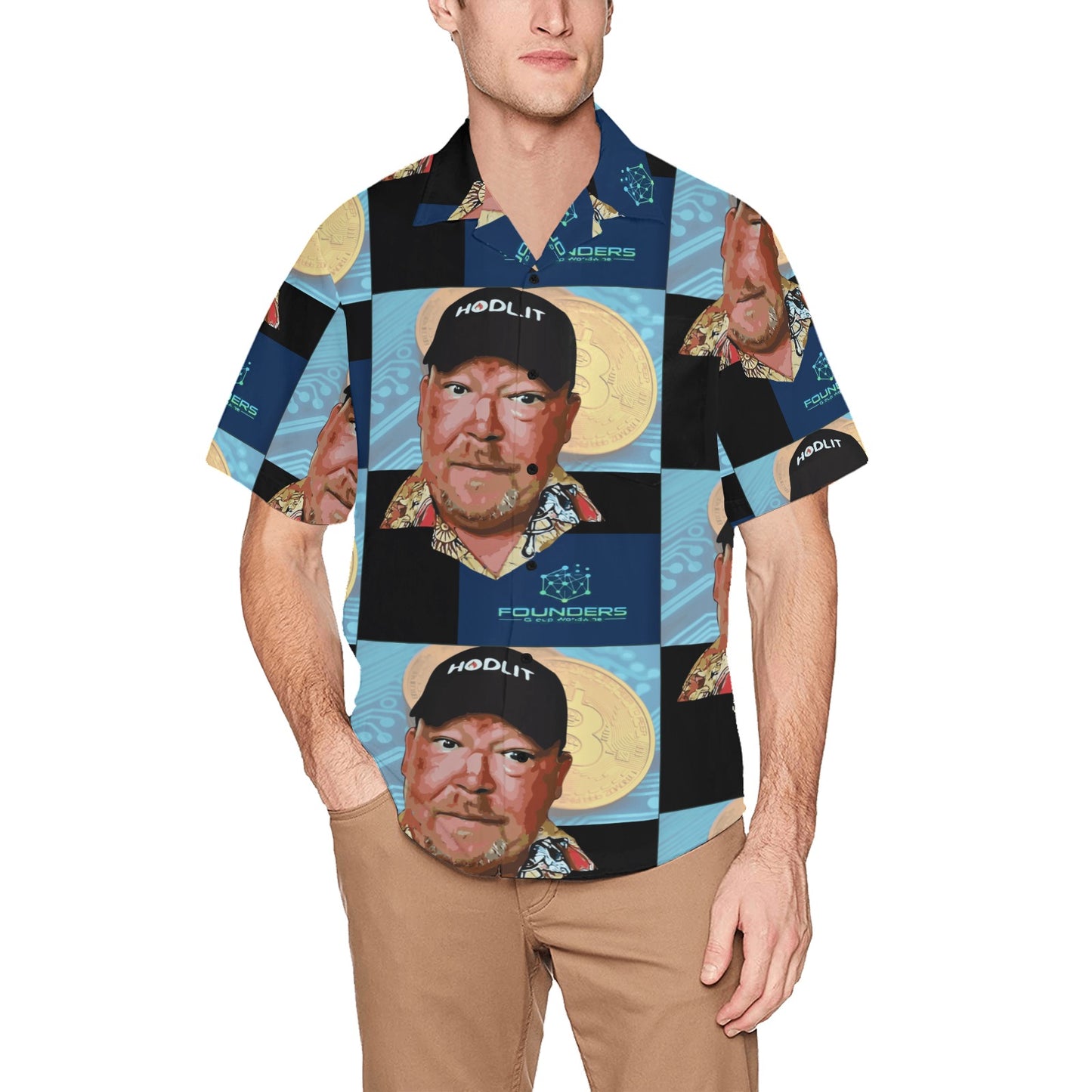 Miniaday Designs Bitcoin Ben and Bitcoin Hawaiian Shirt with Chest Pocket Multicolor