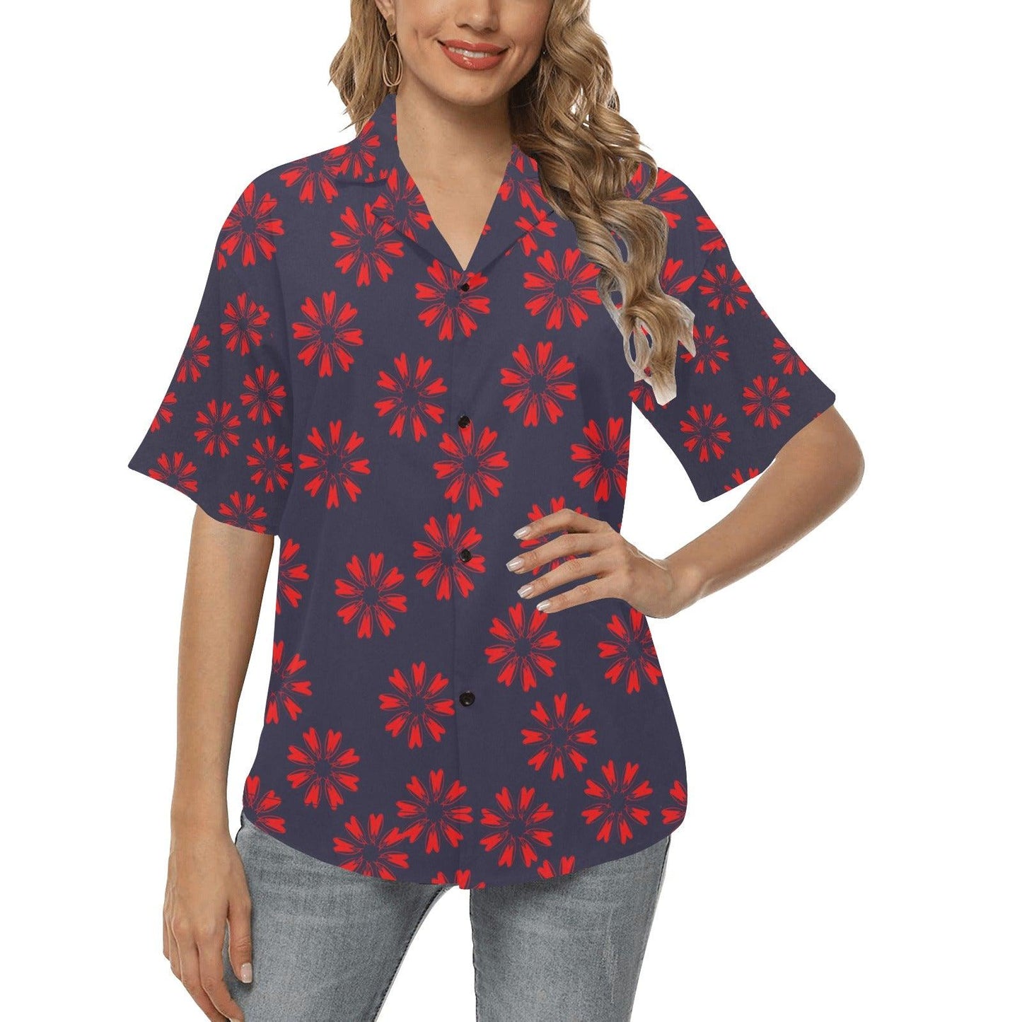 Miniaday Designs Women's Hawaiian Shirts Circle of Hearts Multiple Colors - Miniaday Designs, LLC.