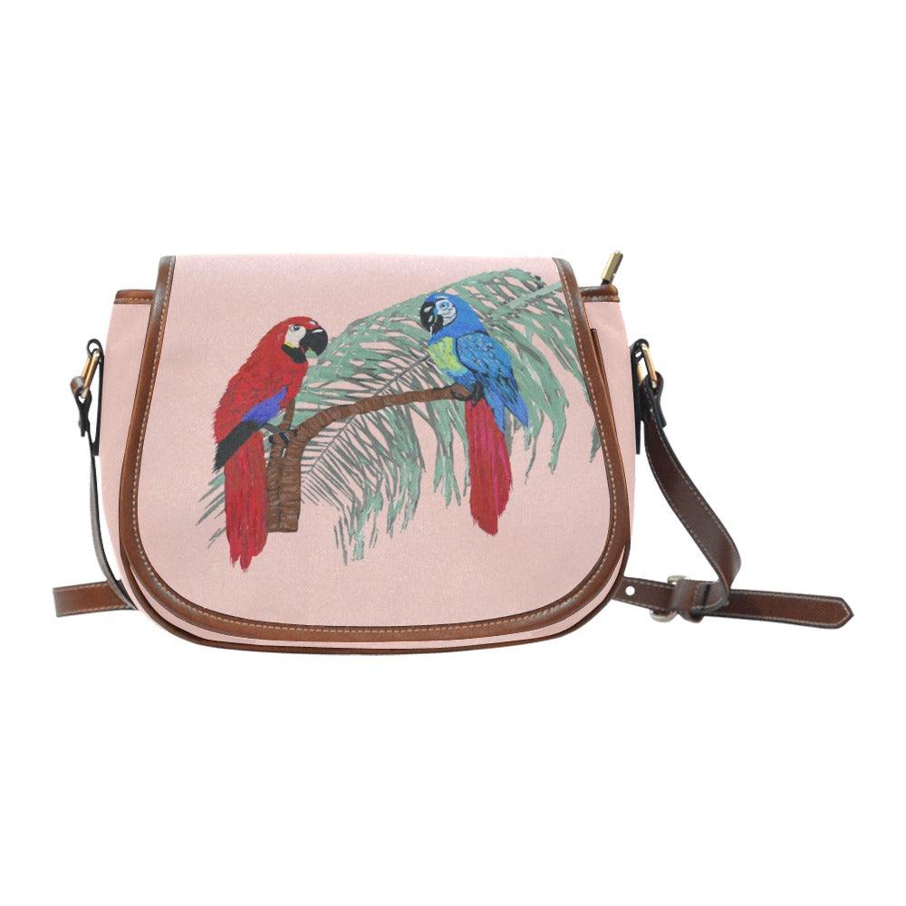 Miniaday Designs Pair of Parrots on Palms Saddle Bag/Large Coral - Miniaday Designs, LLC.
