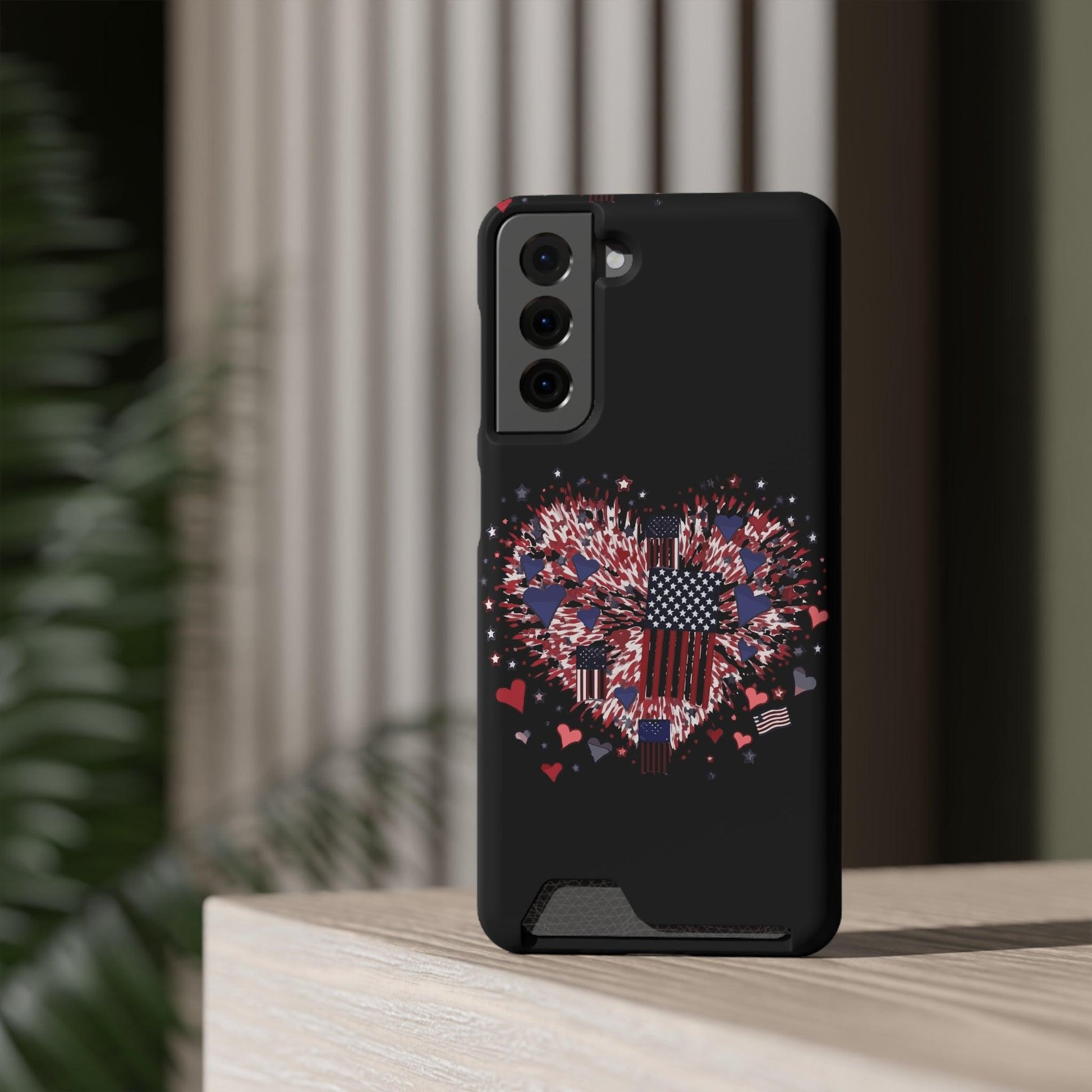 Patriotic Hearts of Valor Collection by Miniaday Designs, LLC. Phone Case With Card Holder - Miniaday Designs, LLC.