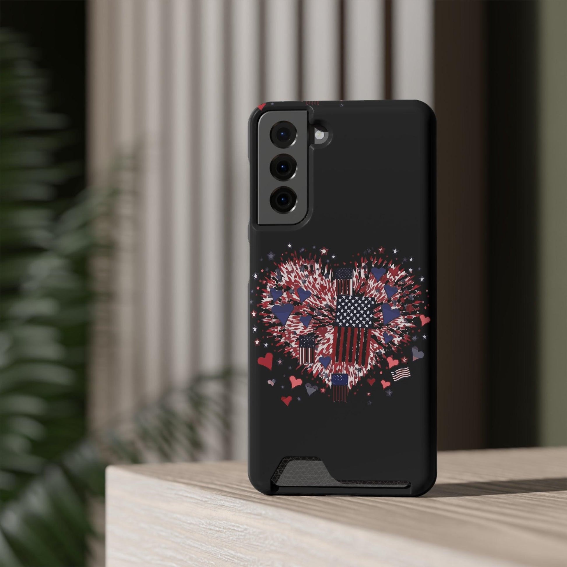 Patriotic Hearts of Valor Collection by Miniaday Designs, LLC. Phone Case With Card Holder - Miniaday Designs, LLC.