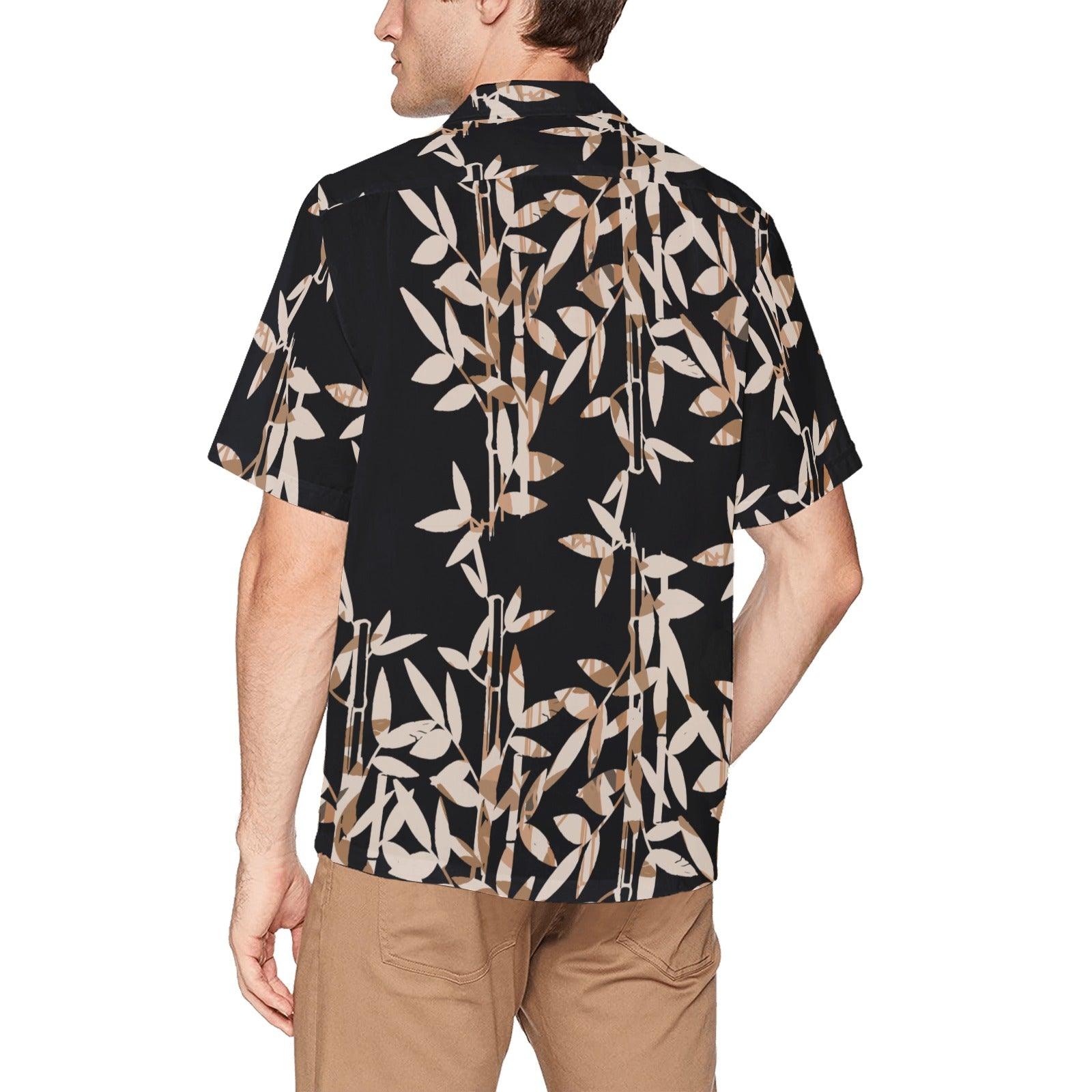 Miniaday Designs Bamboo on Black Hawaiian Shirt with Chest Pocket - Miniaday Designs, LLC.