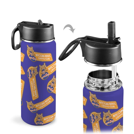 Miniaday Designs Bitcoin Ben Water Bottle Insulated Water Bottle with Straw Lid (18oz) - Miniaday Designs, LLC.