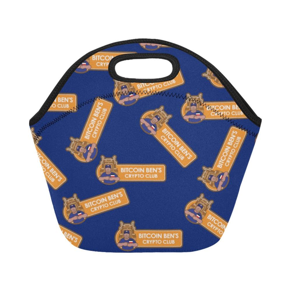 Miniaday Designs Bitcoin Ben Crypto Logo Multi Blue Neoprene Lunch Bag/Small - Miniaday Designs, LLC.