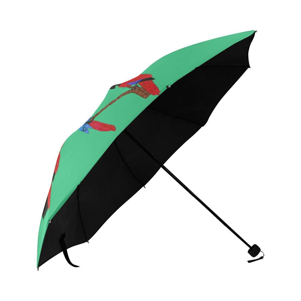 Miniaday Designs Parrots on Green Anti-UV Foldable Umbrella - Miniaday Designs, LLC.