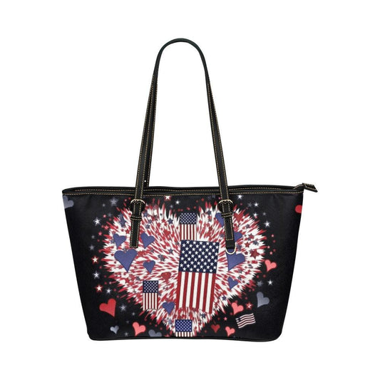 Miniaday Designs Patriotic Hearts Handbag/tote PU Leather Tote Bag (Model 1651) - Miniaday Designs, LLC.