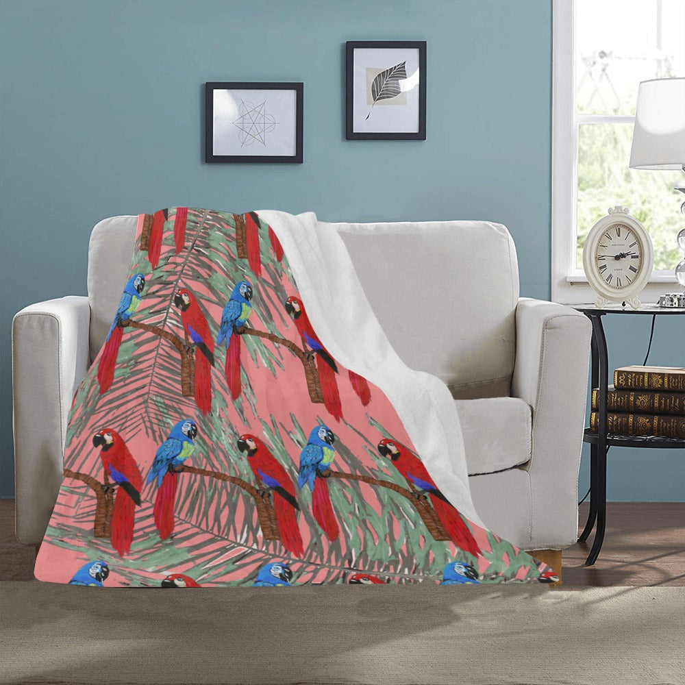 Miniaday Designs Parrots on a Branch Coral Ultra-Soft Micro Fleece Blanket 40"x50" - Miniaday Designs, LLC.