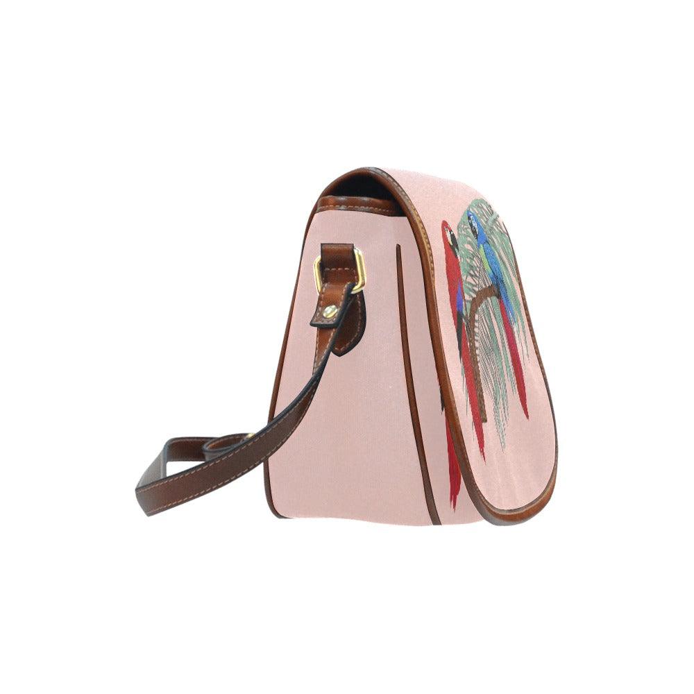 Miniaday Designs Pair of Parrots on Palms Saddle Bag/Large Coral - Miniaday Designs, LLC.