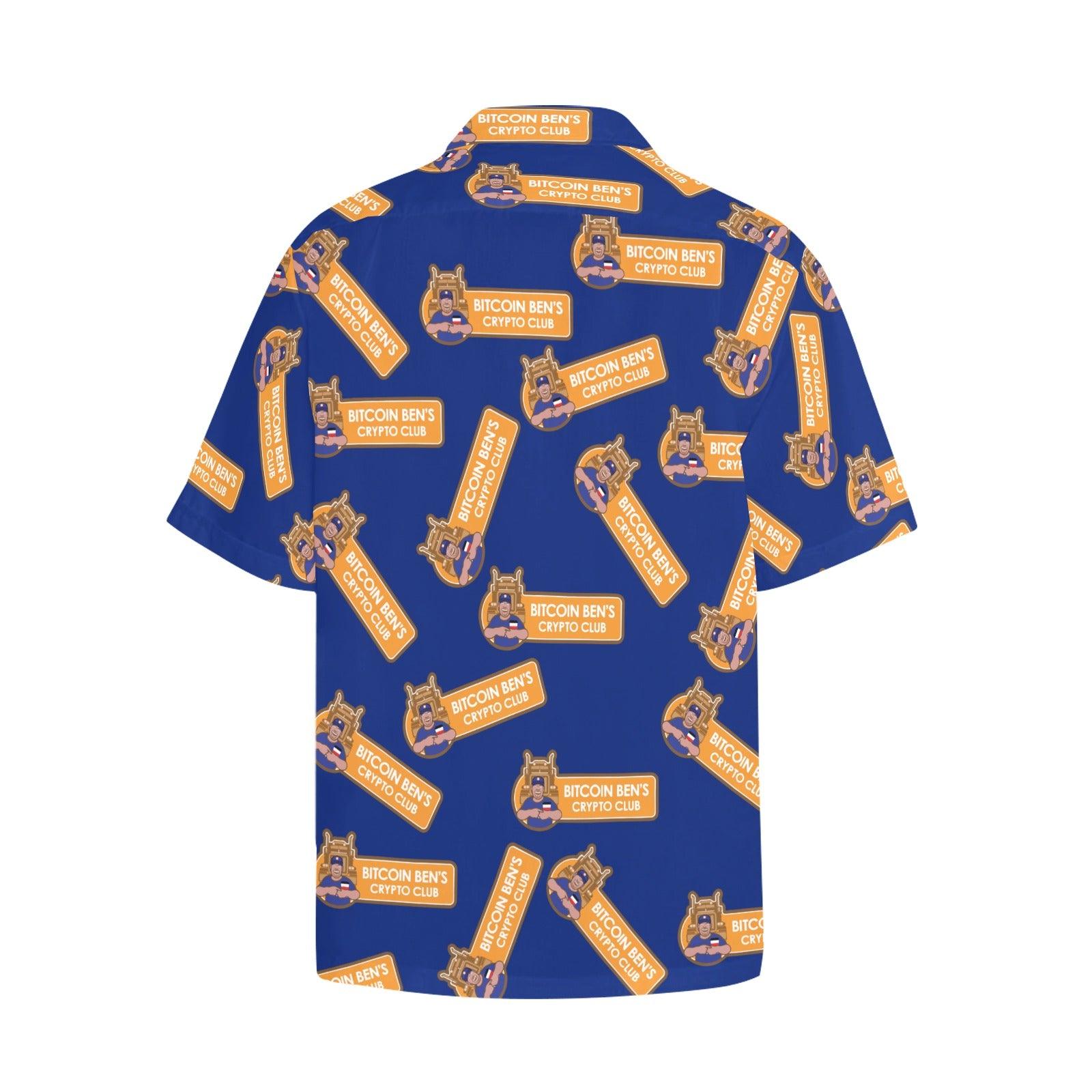 Miniaday Designs Bitcoin Ben Crypto Club Logo Multi Hawaiian Shirt with Chest Pocket - Miniaday Designs, LLC.