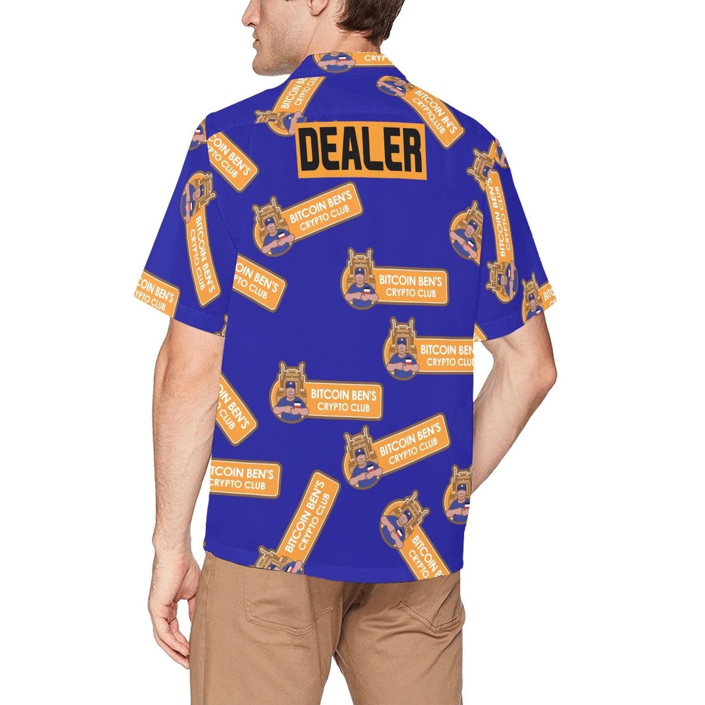 Miniaday Designs Dealer Bitcoin Ben Shirt Blue Hawaiian Shirt with Chest Pocket - Miniaday Designs, LLC.