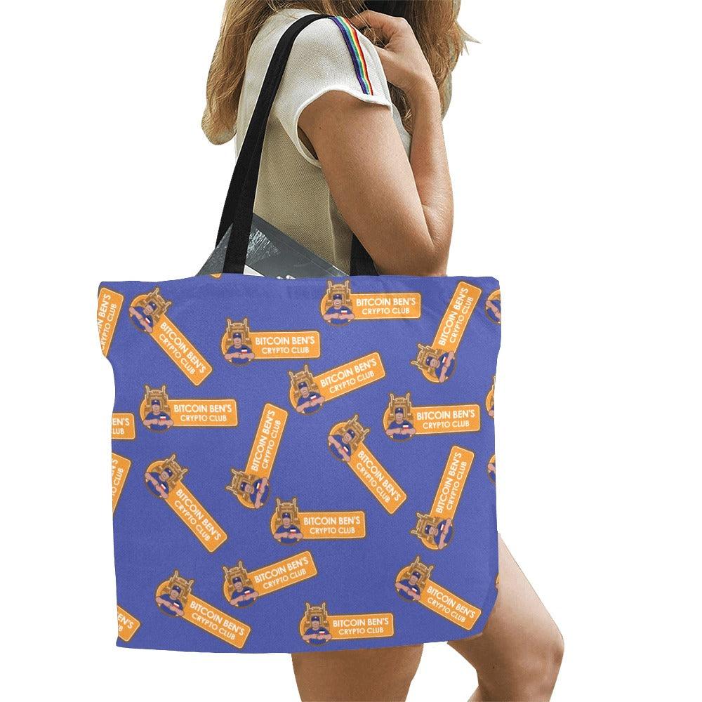 Miniaday Day Bitcoin Ben Blue Crypto Tote Bag All Over Print Canvas Tote Bag/Large - Miniaday Designs, LLC.
