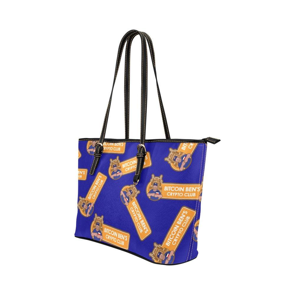 Miniaday Designs Bitcoin Ben Crypto Club PU Leather Tote Bag/Large Blue - Miniaday Designs, LLC.