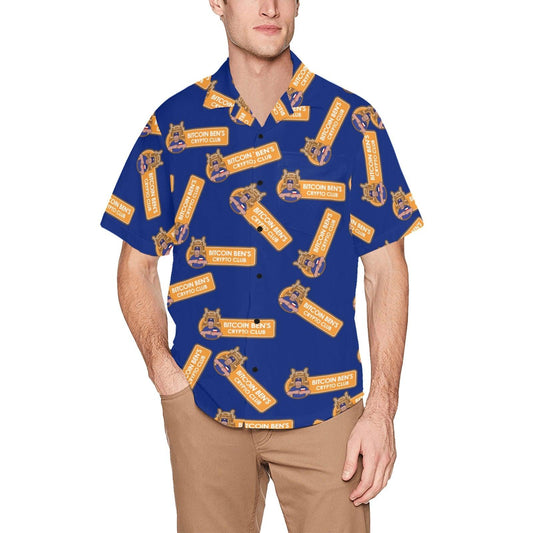 Miniaday Designs Bitcoin Ben Crypto Club Logo Multi Hawaiian Shirt with Chest Pocket - Miniaday Designs, LLC.