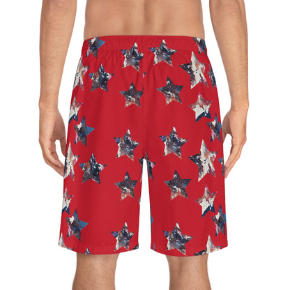 Miniaday Designs Men's Board Shorts Red Americana - Miniaday Designs, LLC.