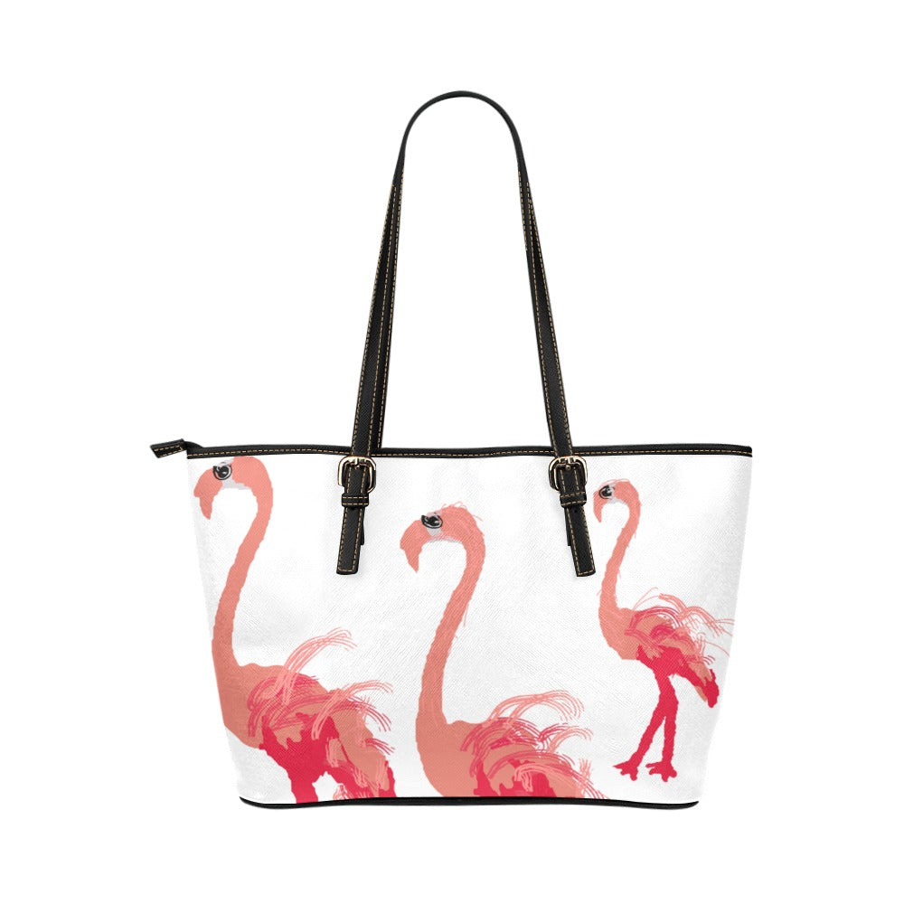 Bolso tote pequeño con flamenco y plumas fucsia sobre blanco @3x Bolso tote de cuero/pequeño (Modelo 1651)