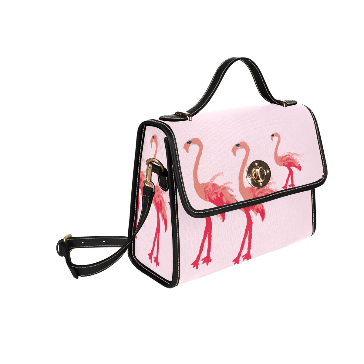 Flamencos extravagantes en bolsa rosa Bolsa de lona impermeable-Negro (impresión completa) (Modelo 1641)