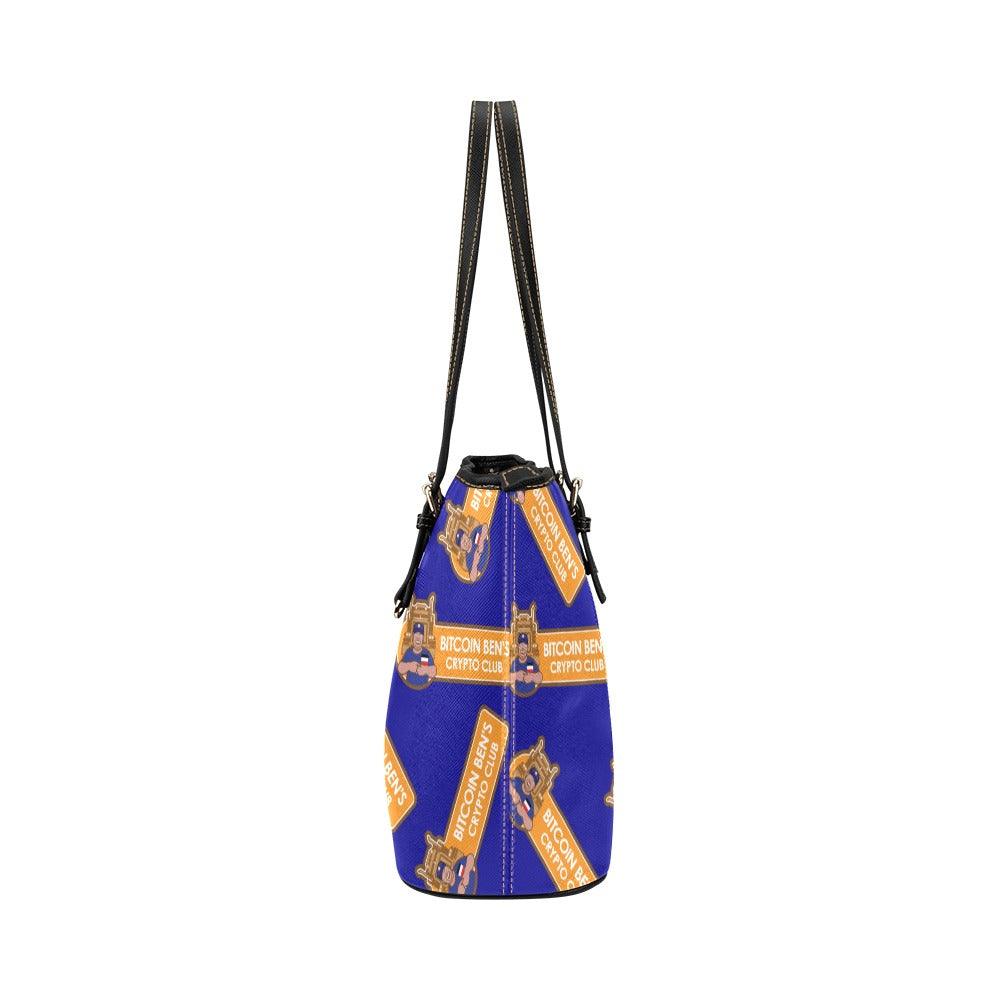 Miniaday Designs Bitcoin Ben Crypto Club PU Leather Tote Bag/Large Blue - Miniaday Designs, LLC.