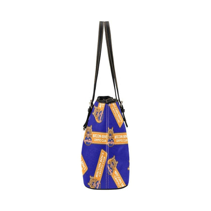 Miniaday Designs Bitcoin Ben Crypto Club PU Leather Tote Bag/Large Blue - Miniaday Designs, LLC.