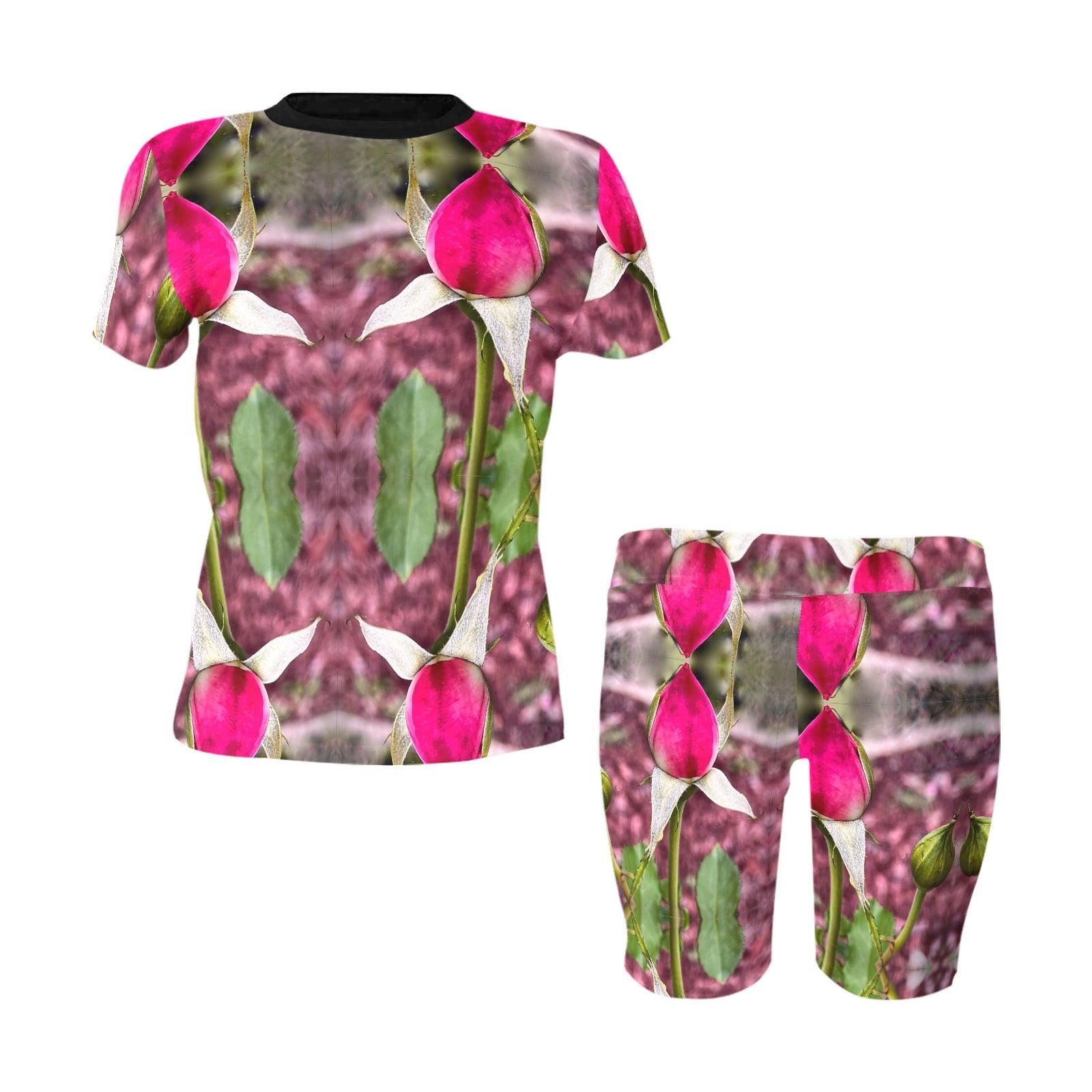 Rose Abstract yoga workout Women's Short Yoga Set(ModelSets 03) - Miniaday Designs, LLC.