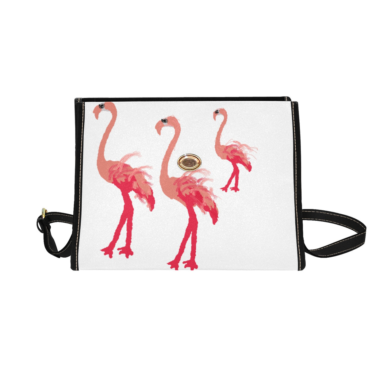 Flamboyant Flamingoes on White Bag Waterproof Canvas Bag-Black (All Over Print) (Model 1641)
