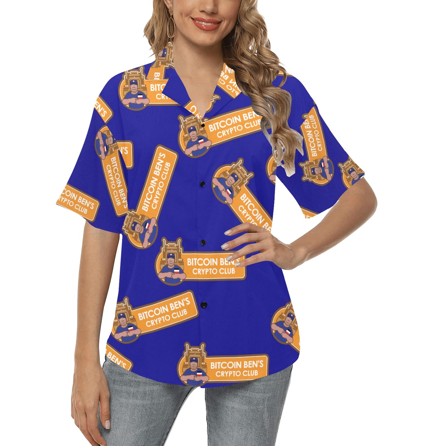 Miniaday Designs Bitcoin Ben Women's Hawaiian Shirts Multicolor