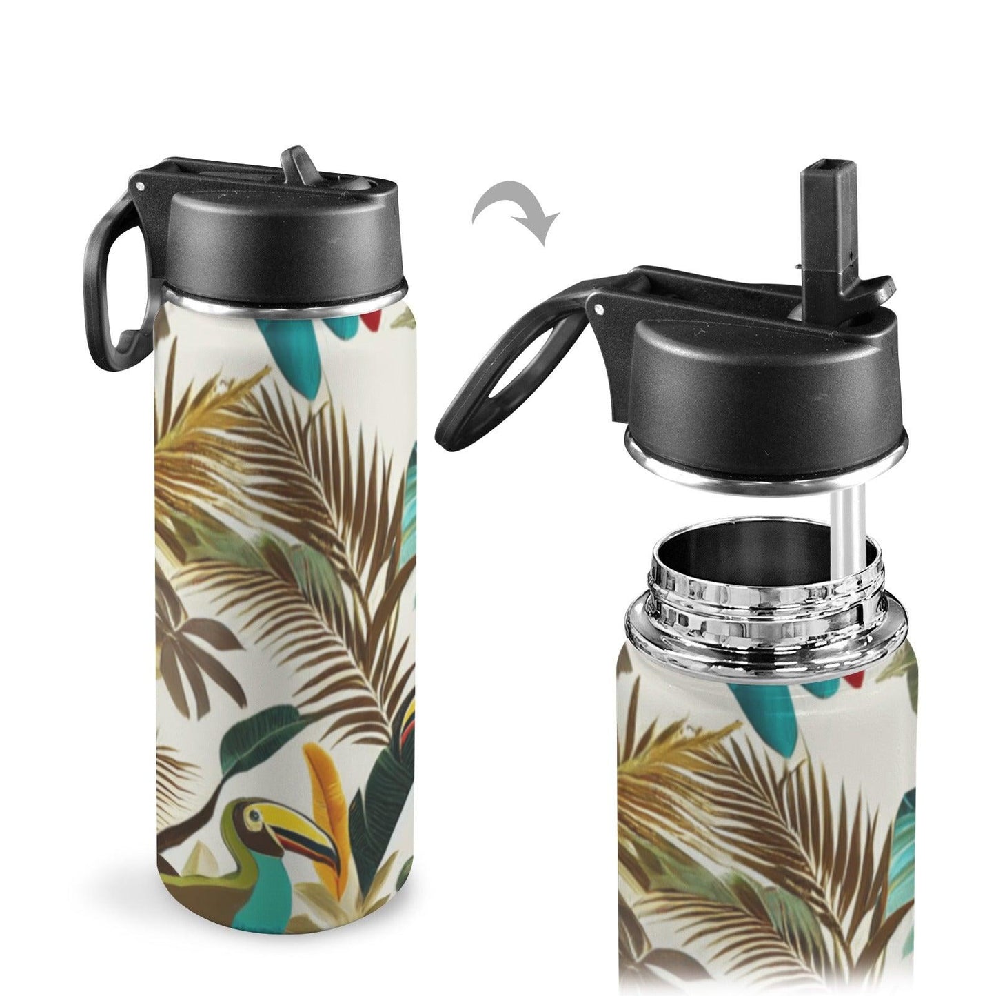 Miniaday Designs Tropical Toucan Water Bottle Insulated Water Bottle with Straw Lid (18oz) - Miniaday Designs, LLC.
