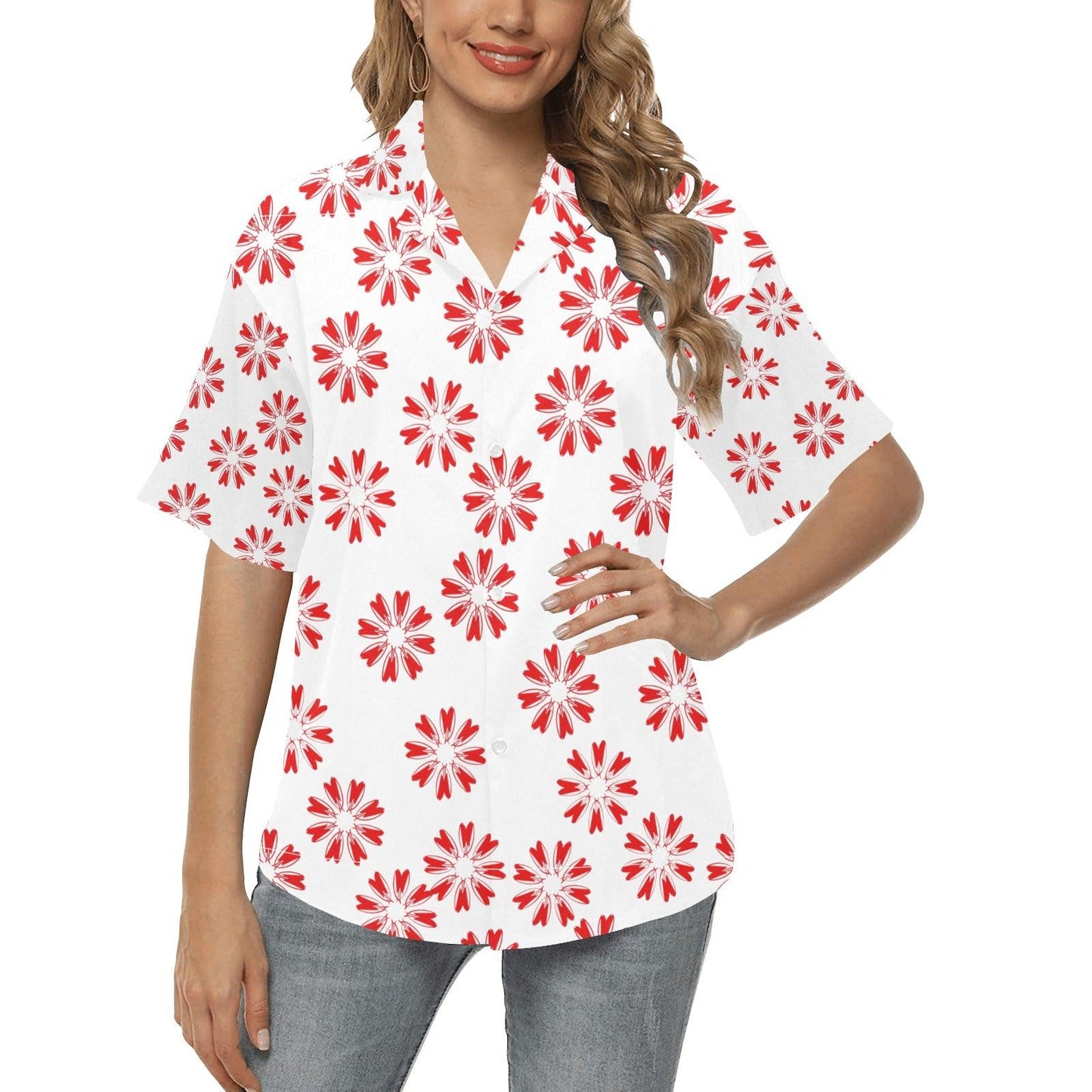 Miniaday Designs Women's Hawaiian Shirts Circle of Hearts Multiple Colors - Miniaday Designs, LLC.
